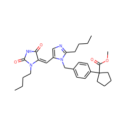 CCCCc1ncc(/C=C2\C(=O)NC(=O)N2CCCC)n1Cc1ccc(C2(C(=O)OC)CCCC2)cc1 ZINC000103296940