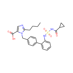 CCCCc1ncc(C(=O)O)n1Cc1ccc(-c2ccccc2NS(=O)(=O)NC(=O)C2CC2)cc1 ZINC000027842863