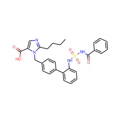 CCCCc1ncc(C(=O)O)n1Cc1ccc(-c2ccccc2NS(=O)(=O)NC(=O)c2ccccc2)cc1 ZINC000027849162