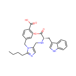 CCCCc1ncc(CN[C@@H](Cc2c[nH]c3ccccc23)C(=O)O)n1Cc1ccc(C(=O)O)cc1 ZINC000026485889