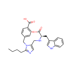 CCCCc1ncc(CN[C@H](Cc2c[nH]c3ccccc23)C(=O)O)n1Cc1ccc(C(=O)O)cc1 ZINC000026477285