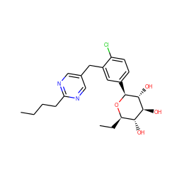 CCCCc1ncc(Cc2cc([C@@H]3O[C@H](CC)[C@@H](O)[C@H](O)[C@H]3O)ccc2Cl)cn1 ZINC000064559865