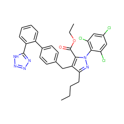 CCCCc1nn(-c2c(Cl)cc(Cl)cc2Cl)c(C(=O)OCC)c1Cc1ccc(-c2ccccc2-c2nnn[nH]2)cc1 ZINC000026663864