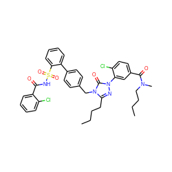 CCCCc1nn(-c2cc(C(=O)N(C)CCCC)ccc2Cl)c(=O)n1Cc1ccc(-c2ccccc2S(=O)(=O)NC(=O)c2ccccc2Cl)cc1 ZINC000095612115