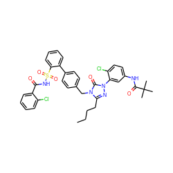 CCCCc1nn(-c2cc(NC(=O)C(C)(C)C)ccc2Cl)c(=O)n1Cc1ccc(-c2ccccc2S(=O)(=O)NC(=O)c2ccccc2Cl)cc1 ZINC000027518827