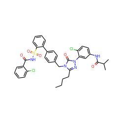 CCCCc1nn(-c2cc(NC(=O)C(C)C)ccc2Cl)c(=O)n1Cc1ccc(-c2ccccc2S(=O)(=O)NC(=O)c2ccccc2Cl)cc1 ZINC000027517405