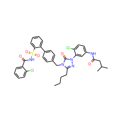 CCCCc1nn(-c2cc(NC(=O)CC(C)C)ccc2Cl)c(=O)n1Cc1ccc(-c2ccccc2S(=O)(=O)NC(=O)c2ccccc2Cl)cc1 ZINC000027518828