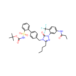 CCCCc1nn(-c2cc(NC(=O)CC)ccc2C(F)(F)F)c(=O)n1Cc1ccc(-c2ccccc2S(=O)(=O)NC(=O)OC(C)(C)C)cc1 ZINC000003981033