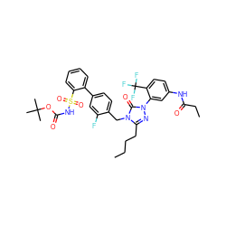 CCCCc1nn(-c2cc(NC(=O)CC)ccc2C(F)(F)F)c(=O)n1Cc1ccc(-c2ccccc2S(=O)(=O)NC(=O)OC(C)(C)C)cc1F ZINC000027207395