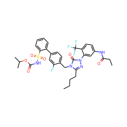 CCCCc1nn(-c2cc(NC(=O)CC)ccc2C(F)(F)F)c(=O)n1Cc1ccc(-c2ccccc2S(=O)(=O)NC(=O)OC(C)C)cc1F ZINC000027205509