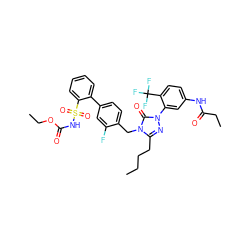 CCCCc1nn(-c2cc(NC(=O)CC)ccc2C(F)(F)F)c(=O)n1Cc1ccc(-c2ccccc2S(=O)(=O)NC(=O)OCC)cc1F ZINC000027211206