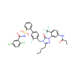 CCCCc1nn(-c2cc(NC(=O)CC)ccc2C(F)(F)F)c(=O)n1Cc1ccc(-c2ccccc2S(=O)(=O)NC(=O)c2cc(Cl)ccc2Cl)cc1F ZINC000095611400