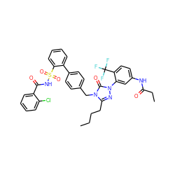 CCCCc1nn(-c2cc(NC(=O)CC)ccc2C(F)(F)F)c(=O)n1Cc1ccc(-c2ccccc2S(=O)(=O)NC(=O)c2ccccc2Cl)cc1 ZINC000095608195