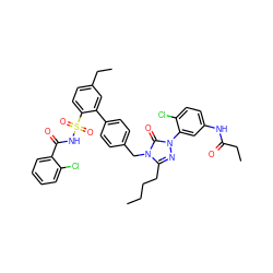 CCCCc1nn(-c2cc(NC(=O)CC)ccc2Cl)c(=O)n1Cc1ccc(-c2cc(CC)ccc2S(=O)(=O)NC(=O)c2ccccc2Cl)cc1 ZINC000026670121