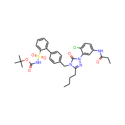 CCCCc1nn(-c2cc(NC(=O)CC)ccc2Cl)c(=O)n1Cc1ccc(-c2ccccc2S(=O)(=O)NC(=O)OC(C)(C)C)cc1 ZINC000027201208