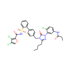 CCCCc1nn(-c2cc(NC(=O)CC)ccc2Cl)c(=O)n1Cc1ccc(-c2ccccc2S(=O)(=O)NC(=O)c2occ(Cl)c2Cl)cc1 ZINC000095542258