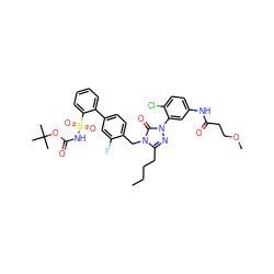 CCCCc1nn(-c2cc(NC(=O)CCOC)ccc2Cl)c(=O)n1Cc1ccc(-c2ccccc2S(=O)(=O)NC(=O)OC(C)(C)C)cc1F ZINC000027210153