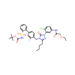 CCCCc1nn(-c2cc(NC(=O)COCC)ccc2Cl)c(=O)n1Cc1ccc(-c2ccccc2S(=O)(=O)NC(=O)OC(C)(C)C)cc1F ZINC000027211111