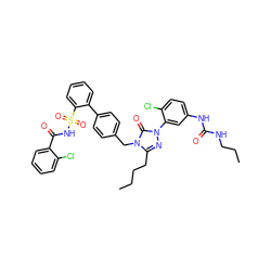 CCCCc1nn(-c2cc(NC(=O)NCCC)ccc2Cl)c(=O)n1Cc1ccc(-c2ccccc2S(=O)(=O)NC(=O)c2ccccc2Cl)cc1 ZINC000027518606