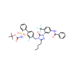 CCCCc1nn(-c2cc(NC(=O)c3ccccc3)ccc2C(F)(F)F)c(=O)n1Cc1ccc(-c2ccccc2S(=O)(=O)NC(=O)OC(C)(C)C)cc1F ZINC000095611304