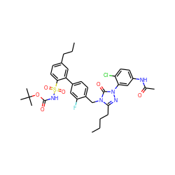 CCCCc1nn(-c2cc(NC(C)=O)ccc2Cl)c(=O)n1Cc1ccc(-c2cc(CCC)ccc2S(=O)(=O)NC(=O)OC(C)(C)C)cc1F ZINC000026668373