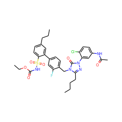 CCCCc1nn(-c2cc(NC(C)=O)ccc2Cl)c(=O)n1Cc1ccc(-c2cc(CCC)ccc2S(=O)(=O)NC(=O)OCC)cc1F ZINC000026668091