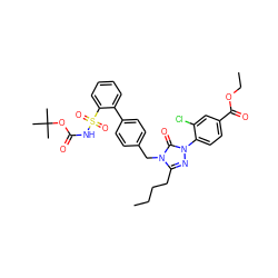 CCCCc1nn(-c2ccc(C(=O)OCC)cc2Cl)c(=O)n1Cc1ccc(-c2ccccc2S(=O)(=O)NC(=O)OC(C)(C)C)cc1 ZINC000027518706