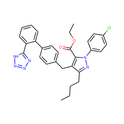 CCCCc1nn(-c2ccc(Cl)cc2)c(C(=O)OCC)c1Cc1ccc(-c2ccccc2-c2nnn[nH]2)cc1 ZINC000026651254