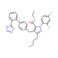 CCCCc1nn(-c2ccc(Cl)cc2Cl)c(C(=O)OCC)c1Cc1ccc(-c2ccccc2-c2nnn[nH]2)cc1 ZINC000026656984