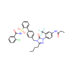 CCCCc1nn(-c2ccc(NC(=O)CC)cc2C(F)(F)F)c(=O)n1Cc1ccc(-c2ccccc2S(=O)(=O)NC(=O)c2ccccc2Cl)cc1 ZINC000095611446