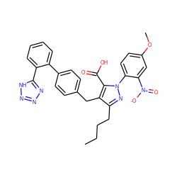 CCCCc1nn(-c2ccc(OC)cc2[N+](=O)[O-])c(C(=O)O)c1Cc1ccc(-c2ccccc2-c2nnn[nH]2)cc1 ZINC000027186559