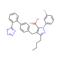 CCCCc1nn(-c2cccc(Cl)c2)c(C(=O)O)c1Cc1ccc(-c2ccccc2-c2nnn[nH]2)cc1 ZINC000013833910