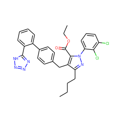 CCCCc1nn(-c2cccc(Cl)c2Cl)c(C(=O)OCC)c1Cc1ccc(-c2ccccc2-c2nnn[nH]2)cc1 ZINC000026664982