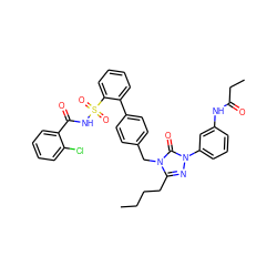 CCCCc1nn(-c2cccc(NC(=O)CC)c2)c(=O)n1Cc1ccc(-c2ccccc2S(=O)(=O)NC(=O)c2ccccc2Cl)cc1 ZINC000027519958