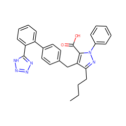 CCCCc1nn(-c2ccccc2)c(C(=O)O)c1Cc1ccc(-c2ccccc2-c2nnn[nH]2)cc1 ZINC000001554899