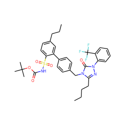 CCCCc1nn(-c2ccccc2C(F)(F)F)c(=O)n1Cc1ccc(-c2cc(CCC)ccc2S(=O)(=O)NC(=O)OC(C)(C)C)cc1 ZINC000003921675