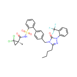 CCCCc1nn(-c2ccccc2C(F)(F)F)c(=O)n1Cc1ccc(-c2ccccc2S(=O)(=O)NC(=O)[C@@]2(C)CC2(Cl)Cl)cc1 ZINC000026672639