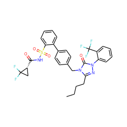 CCCCc1nn(-c2ccccc2C(F)(F)F)c(=O)n1Cc1ccc(-c2ccccc2S(=O)(=O)NC(=O)[C@@H]2CC2(F)F)cc1 ZINC000003922598