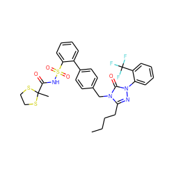 CCCCc1nn(-c2ccccc2C(F)(F)F)c(=O)n1Cc1ccc(-c2ccccc2S(=O)(=O)NC(=O)C2(C)SCCS2)cc1 ZINC000026674519