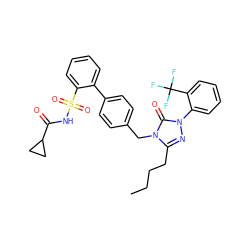 CCCCc1nn(-c2ccccc2C(F)(F)F)c(=O)n1Cc1ccc(-c2ccccc2S(=O)(=O)NC(=O)C2CC2)cc1 ZINC000026719839