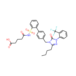 CCCCc1nn(-c2ccccc2C(F)(F)F)c(=O)n1Cc1ccc(-c2ccccc2S(=O)(=O)NC(=O)CCCC(=O)O)cc1 ZINC000026674916