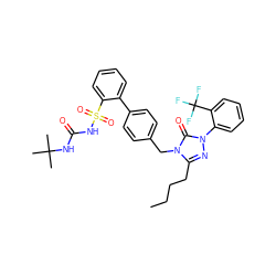 CCCCc1nn(-c2ccccc2C(F)(F)F)c(=O)n1Cc1ccc(-c2ccccc2S(=O)(=O)NC(=O)NC(C)(C)C)cc1 ZINC000026720055