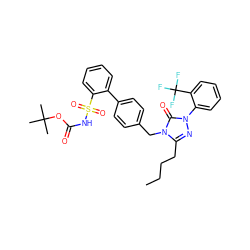 CCCCc1nn(-c2ccccc2C(F)(F)F)c(=O)n1Cc1ccc(-c2ccccc2S(=O)(=O)NC(=O)OC(C)(C)C)cc1 ZINC000004380581