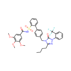 CCCCc1nn(-c2ccccc2C(F)(F)F)c(=O)n1Cc1ccc(-c2ccccc2S(=O)(=O)NC(=O)c2cc(OC)c(OC)c(OC)c2)cc1 ZINC000026717604