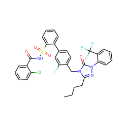 CCCCc1nn(-c2ccccc2C(F)(F)F)c(=O)n1Cc1ccc(-c2ccccc2S(=O)(=O)NC(=O)c2ccccc2Cl)cc1F ZINC000026666273