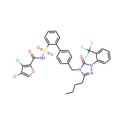 CCCCc1nn(-c2ccccc2C(F)(F)F)c(=O)n1Cc1ccc(-c2ccccc2S(=O)(=O)NC(=O)c2occ(Cl)c2Cl)cc1 ZINC000003922588