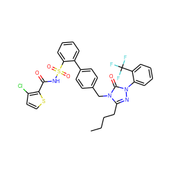 CCCCc1nn(-c2ccccc2C(F)(F)F)c(=O)n1Cc1ccc(-c2ccccc2S(=O)(=O)NC(=O)c2sccc2Cl)cc1 ZINC000003922586