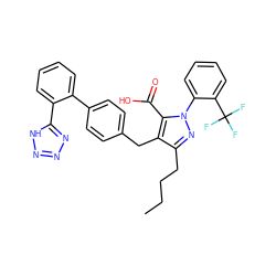 CCCCc1nn(-c2ccccc2C(F)(F)F)c(C(=O)O)c1Cc1ccc(-c2ccccc2-c2nnn[nH]2)cc1 ZINC000026663586