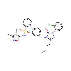 CCCCc1nn(-c2ccccc2Cl)c(=O)n1Cc1ccc(-c2ccccc2S(=O)(=O)Nc2onc(C)c2C)cc1 ZINC000653760635