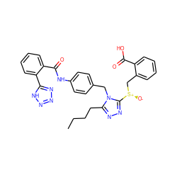 CCCCc1nnc([S@+]([O-])Cc2ccccc2C(=O)O)n1Cc1ccc(NC(=O)c2ccccc2-c2nnn[nH]2)cc1 ZINC000103213246